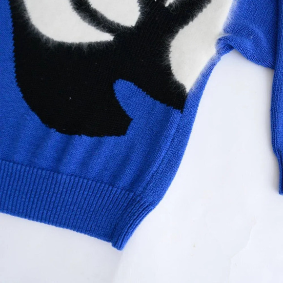 Vintage Franco  Valeru Blue Cream Black Knit Crew Neck Sweater Size Small - Picture 6 of 11